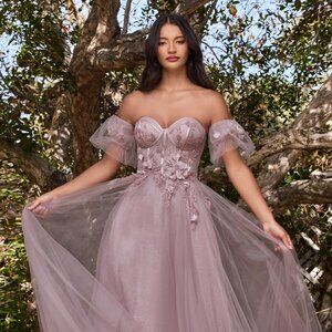 NEW LONG OFF THE SHOULDER TULLE BALL GOWN WITH REMOVABLE SLEEVES & ZIP CD CB080